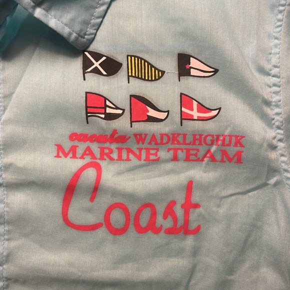 Beachy Teal Blue “Marine Team” Short Sleeve Button Up Shirt 👕 Pacific Coast - Picture 2 of 7
